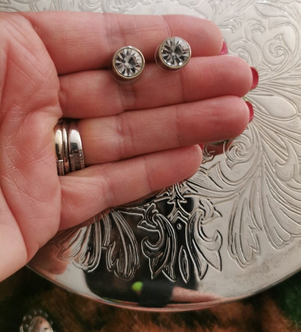 Crystal Stud Earrings - Clear Gold-Tone. Brand Guess